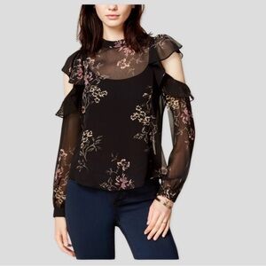 ASTR The Label Chantelle Sheer Cold-Shoulder Floral Blouse Top Size S